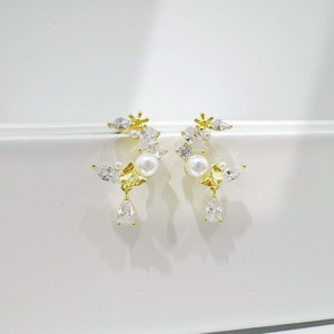 custom plata 925 sterling silver <b>moon</b> Romantic Flower <b>earring</b> 18k gold plated Pear Cut Crystal Pearl Wedding Jewelry <b>earrings</b> - Product Image 1