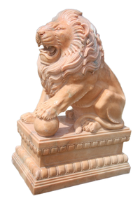 Estatua de León de mármol rojo de puesta de sol personalizada estatua de león de piedra de tamaño real de jardín escultura de estatua de León de piedra tallada con escultura de estatua de mármol - Product Image 3