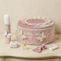 Boîte de rangement pour chaussures en coton brodé faite à la main avec bordure en dentelle, cadeau souvenir de baptême pour bébé, boîte à bonnets personnalisée pour bébé, boîte à bijoux souvenir pour enfant