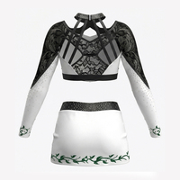 Uniforme de Animadoras Juveniles de Manga Larga, Dos Piezas, Cuello Cruzado, con Pedrería, de Spandex, para Competencia