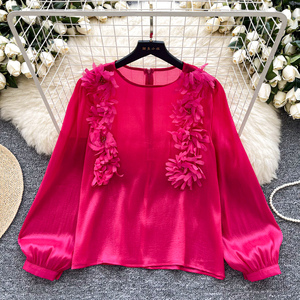 Lumière Mature Vent Vintage Senior Sense Chemise Femme Fleur Bulle Manches Royal <span class=keywords><strong>Soeur</strong></span> Tempérament <span class=keywords><strong>Blouse</strong></span> - Product Image 2