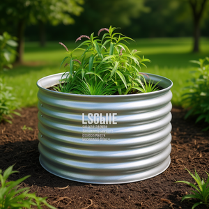 Jardinière surélevée en acier galvanisé argenté LSCHE, ronde, durable, pour jardin - Product Image 2
