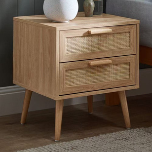 Mesa de <span class=keywords><strong>Noche</strong></span> Rústica de Madera con Cajón, Estilo Granja, con Ratán, para Dormitorio - Product Image 2