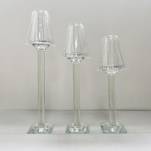 Offre Spéciale – Ensemble de 3 Chandeliers en Cristal Poli à la <span class=keywords><strong>Main</strong></span> avec Abat-jour en Verre pour Centre de Table de Mariage - Product Image 6