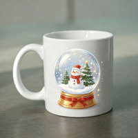 Mug Keramik Premium untuk Liburan Natal, Cangkir Pola Bola Kristal Manusia Salju dengan Logo Kustom, Mug Kopi Aman untuk Microwave untuk Rumah & Kantor