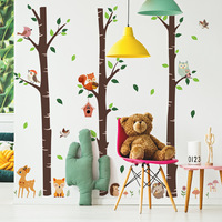 Autocollants muraux en aquarelle avec de grands arbres, animaux, montgolfières et arc-en-ciel, décorations murales pour la chambre des enfants
