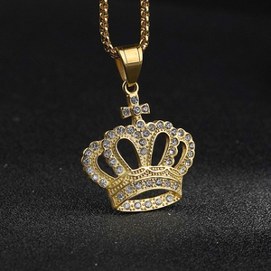 Pendentif Couronne Plaqué Or avec Strass en Cristal, Collier Classique pour Femme, Bijou Cadeau, Pendentifs en Acier Inoxydable - Product Image 4