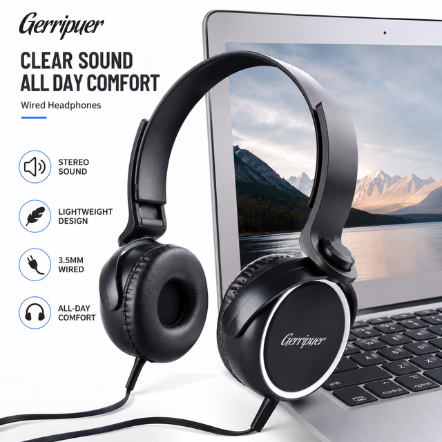 Manufacturer Brand Gerripuer Professional Over-Ear Wired Headphones 3.5mm Interface Custom Fit Piano-Accurate Sound Response ABS