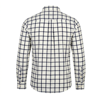 Chemise Homme Personnalisée ODM en Sergé 100% Coton Teint en Fil, Col Rabattu, Coutures Contrastantes, Coupe Droite, Printemps, Bureau