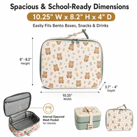 Sac isotherme pour tout-petits en tissu personnalisé de qualité supérieure, facile à nettoyer, avec clip de fixation facile, poche intérieure zippée, pour étudiants, pique-nique en plein air