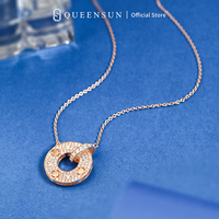 Collier trèfle à quatre feuilles entrelacé en or 18 carats avec diamant de laboratoire pour femme, chaîne claviculaire double face à anneau unique