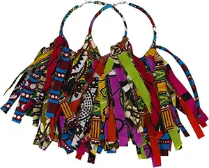 GDJWRI African Fabric Tassel Earring Set For Ankara Tassel Hoop Earrings Women ankara jewelry
