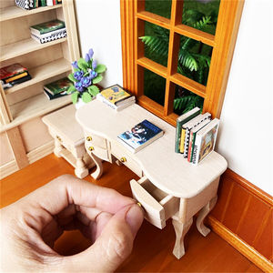 Meubles de poupée en <span class=keywords><strong>bois</strong></span> 1:12 échelle maison de poupée Miniature chaise en <span class=keywords><strong>bois</strong></span> tiroir bureau jouet cadeau - Product Image 5