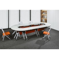 Groupe de meubles collaboratifs Bureaux d'étudiant pliables Table de formation scolaire Table pliante de forme trapézoïdale Conférence pliante Tr