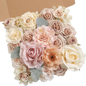 Combo de fleurs artificielles, fausses roses champagne avec tiges pour les bouquets de mariage, les anniversaires, la décoration de la maison - Product Image 1