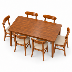 Ensemble de salle à manger 6 pièces en bois de style Mid-Century Modern, chaises à dossier plein, meubles durables pour la salle à manger, en provenance d'Indonésie - Product Image 1
