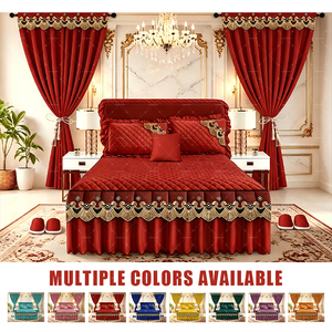 Ensemble de literie de luxe américain brodé en dentelle, matelassé, 5 pièces, toucher coton, avec rideaux et taies d'oreiller pour la maison ou l'hôtel - Product Image 1