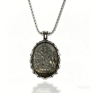 Collar con Colgante de Buda Dorje Shugden de Plata Tibetana Yunnique, Unisex, Amuleto de Diosa Protectora, con Engaste de Bisel, Joyería de Regalo - Product Image 1