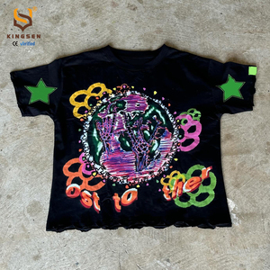 เสื้อยืดคอกลมทรงหลวมพิมพ์ลายสกรีนทรงบ็อกซี่แบบครอปสำหรับผู้ชาย ตัดเย็บพิเศษ ผ้าคอตตอน 100% เนื้อหนา ทรงไหล่ตก - Product Image 5