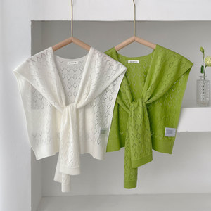 Chal Bolero Versátil de Punto Calado Estilo Coreano Musulmán, Color Liso, Delgado y de Alta Gama con Detalles Multicolor para Fiesta - Product Image 2