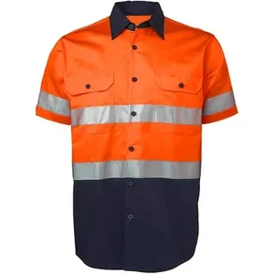 Hi Visibility Kurzarm Two Tone 100% Baumwolle Twill Sicherheits hemd Hi Vis Arbeits hemd