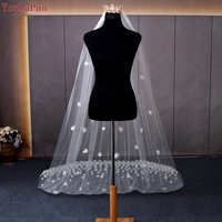 YouLaPan V93M romantique Organza fleurs Long voile traînant blanc ivoire monocouche cathédrale mariage voile de mariée