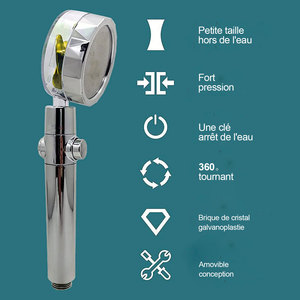Pommeau de douche pressurisé à économie d'eau, rotation à 360°, double turbo, avec ventilateur à hélice pressurisée, accessoires de salle de bain - Product Image 3