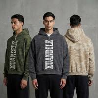 Sweat à capuche homme en molleton bouclette 450 GSM épais, coupe oversize, délavé à l'acide, streetwear, camouflage numérique, fermeture éclair intégrale, coupe carrée