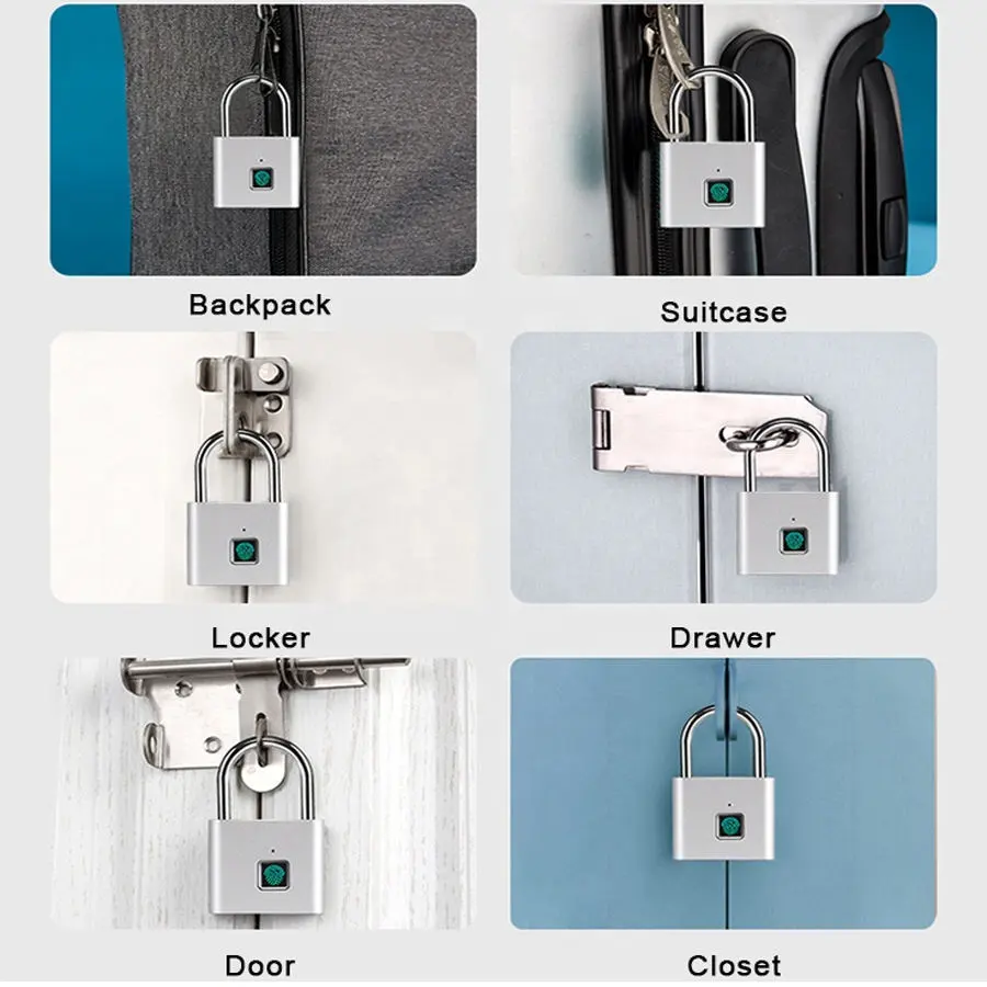 Finger Thumb Print Smart Padlock Locks USB Rechargeable Eletronic Door Lock Intelligent Biometric Smart Keyless