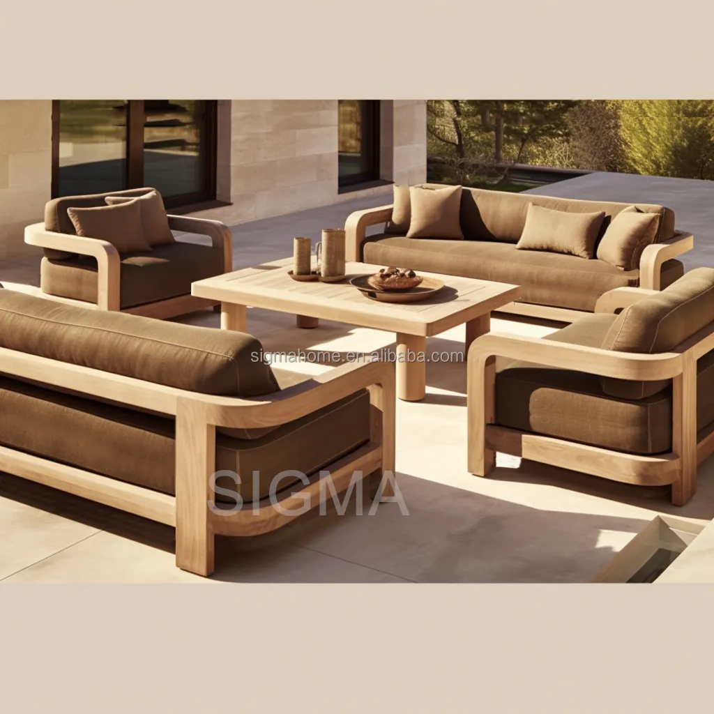 Nuovo Design esterno moderno Patio divano mobili da giardino in Teak divani impermeabili in legno divano divano Set