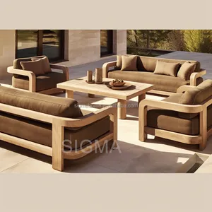 Nuevo diseño al aire libre moderno Patio sofá muebles jardín teca sofás impermeable muebles de madera sofá conjunto