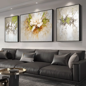 Tons <span class=keywords><strong>de</strong></span> terre chauds Moderne Nordique Blanc Fleurs Texture Peinture Ensemble <span class=keywords><strong>de</strong></span> 3 Fleurs Abstraites Triptyque Salon Mural Mur Art Décor - Product Image 2