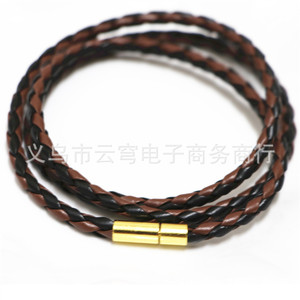 Bracelet enroulé en cuir tressé avec fermoir doré, bijoux multicouches marron - Product Image 4