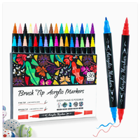 Marqueurs d'art à double pointe en acrylique avec pinceau de mélange de couleurs à tête souple pour le dessin et l'esquisse - Ensemble de peinture artistique