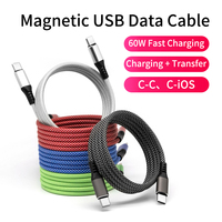 Câble de charge rapide USB-C Type C 3A 60W magnétique auto-enroulable 1m en cuivre étamé pour tous les téléphones mobiles