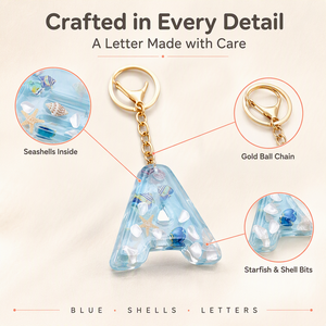 Seashell Letter <strong>Keychain</strong>, Ocean Style Initial Charm with Gold Chain, Cute Blue Shell Filled Letter for Kids, Personalized Gift - Product Image 6