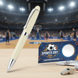 Penna a Sfera in Metallo Bianco con Meccanismo a Scatto, Personalizzabile con Logo, per Eventi Sportivi e Promozionali - Product Image 3