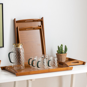 Chinese-style <b>tea</b> <b>tray</b> with double handles, multi-purpose storage plate for home, hotel, teahouse, and guesthouse use. - Product Image 2