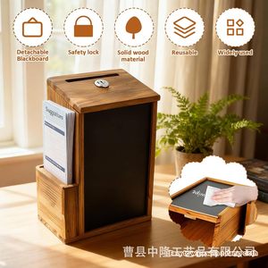 Wooden Voting Suggestion Box With Lock Blackboard Wall Mounted Donation Drop Box Multifunctional Storage For Business <b>Gift</b> - Product Image 3