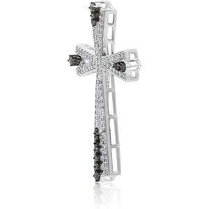 Colgante de cruz de diamantes Ornaatis, 0,81 quilates, corte redondo, blanco y marrón, en plata de ley 925, joyería religiosa unisex - Product Image 2