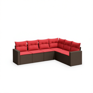 Set Divano da Esterno in Polyrattan Marrone con Cuscini, 6 Posti, Design Moderno - Product Image 1