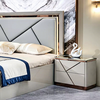 Ensemble de chambre à coucher de luxe en bois complet, lit double, cadre en bois, rangement à domicile, LED moderne, ensemble de meubles de chambre à coucher simple