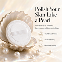 JLY Houpette de maquillage ronde en velours à poils courts et denses pour poudre libre, poudre fixatrice et blush, avec surpiqûres en dentelle