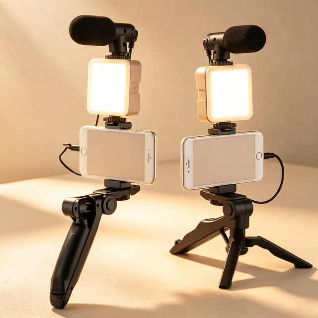Microphone Tripod Vlog Kit Smartphone Vlog LED Light Live Streaming Microphone Video Making Kit