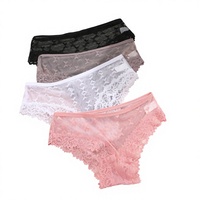Culottes Hipster Sexy Taille Moyenne en Dentelle Unie Nylon/Spandex pour Femmes, Sous-vêtements Grande Taille, String en V, Vente en Gros, Personnalisable