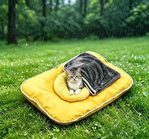 Cama Plegable Portátil para Gatos 3 en 1, Impermeable, de Cuero, para Exteriores, con Cierre y Manta - Product Image 1