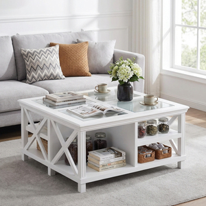 Mesa de <span class=keywords><strong>Centro</strong></span> Rectangular con Tapa de Cristal, Diseño Moderno para Sala de Estar, Mesa Auxiliar para Sofá, Venta Especial - Product Image 1