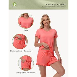 Ensemble de pyjama pour femmes BambooBud, haut à col en V doux avec short, vêtements de nuit légers, vêtements de détente, tailles S à XXL - Product Image 2