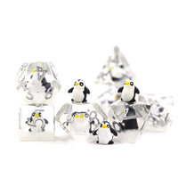 Ensemble de dés en résine polyédrique transparente DND, bords arrondis, avec pingouin à l'intérieur, ensemble de dés pour jeux de table DND RPG