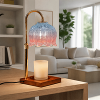 Lámpara de Aromaterapia con Calentador de Velas de Cristal con Diseño Floral, Fundidor de Cera LED con Base Dorada para el Hogar, Dormitorio, Sala de Estar, Venta al por Mayor